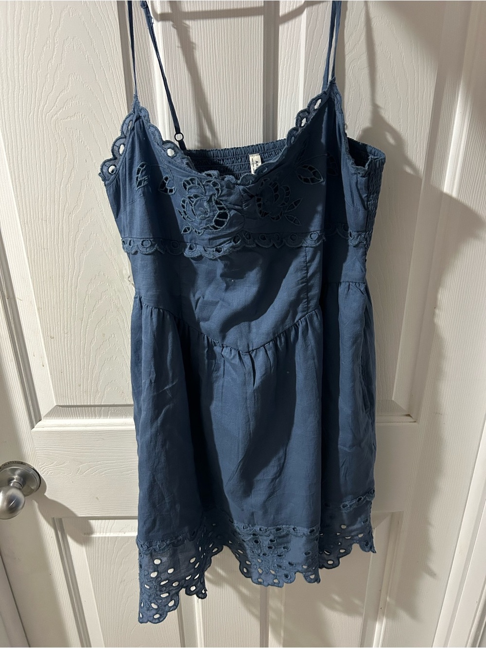 American Eagle Outfitters Dusty Blue Eyelet Midi Dress